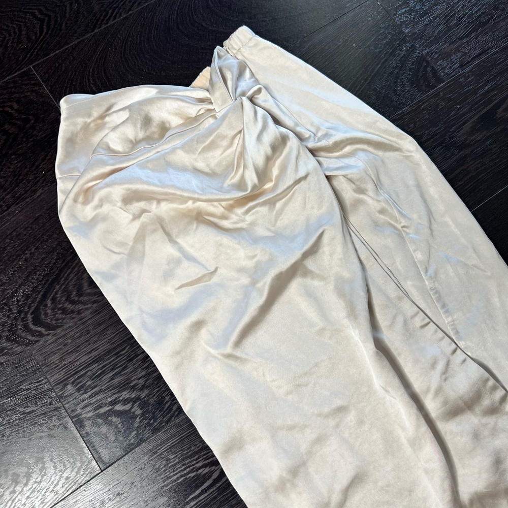 Linen And Dot Long Cream REAL Silk Twist Skirt